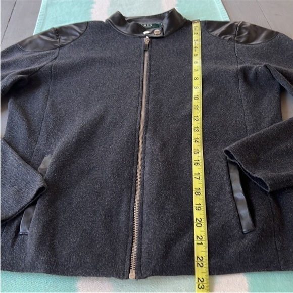 Lauren Ralph Lauren Faux Leather Detail Long Sleeve Front Zip Moto Jacket - Picture 12 of 12